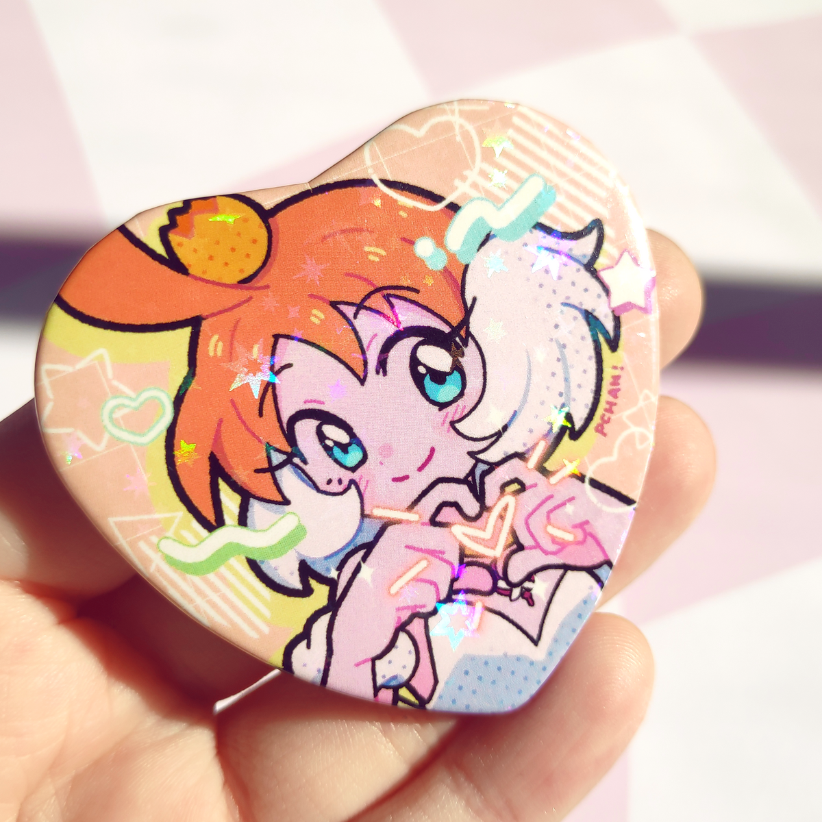 Magic Girl Holographic Heart badge