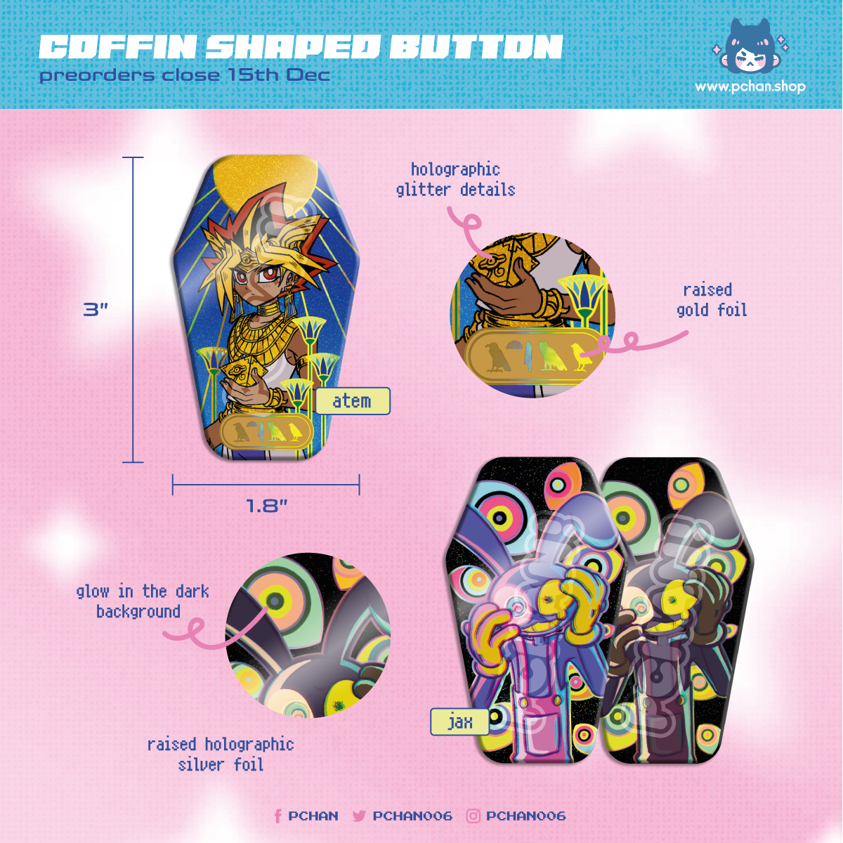Preorders Coffin-Shaped Glitter Holographic Button Pin
